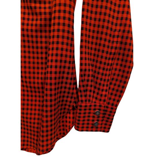 J. Crew Factory Plaid Check Long Sleeve Front Placket Top Size XS Red Black - Picture 4 of 7
